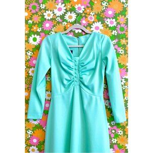 Vintsge 70s “Sandy Gray” Mint Disco Victorian Maxi Dress